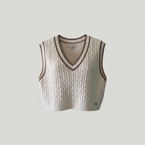 Hollister Sweaters - Hollister Knit Vest with Cream and Brown Accents